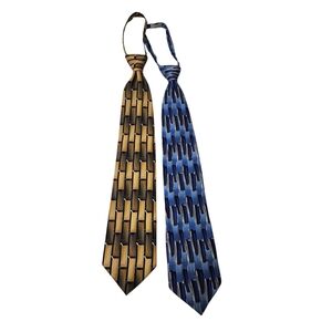 Botany 500 Vintage 100% Silk Stylish Gold and Blue Patterned Zip Ties